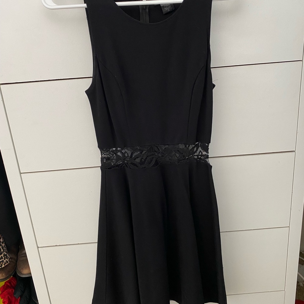Aqua Black Dress with Lace Cutout